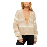 FREE PEOPLE Womens Beige Striped Long Sleeve Open Cardigan Sweater Size: XS