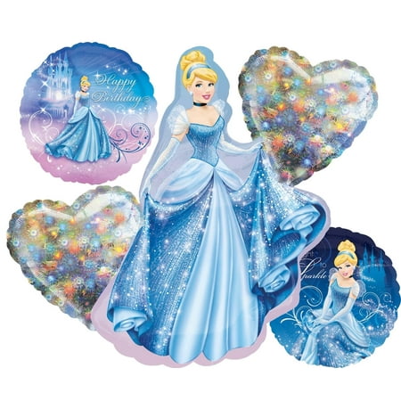 Cinderella Birthday Party PriNst 5pc Foil Balloons Bouquet Decorations