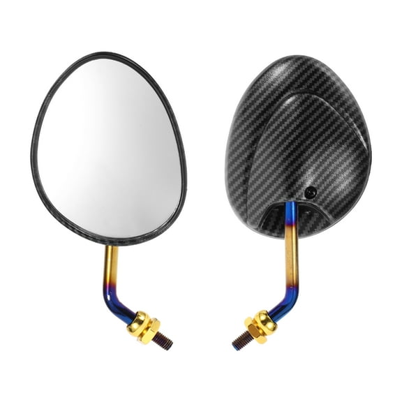 Unique Bargains 1set M8 Universal Motorcycle Rear View Mirrors Bar End Side Mirrors Mount Adjustable Iron Plastic Carbon Fiber Pattern Black Oval Shape