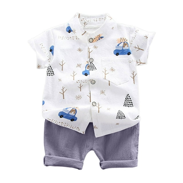 MIASHUI Ensemble de Plage pour Tout-Petit Garçon Bébé Été Décontracté Chemise à Motif Floral Courte Pantalon Court, Blanc, 12-18 Mois