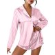 thumbnail image 3 of Ekouaer Womens Satin Pajama Sets Long Sleeve Top and Shorts Lounge Set Button Down Sleepwear, 3 of 5