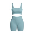 thumbnail image 3 of High Waisted Biker Yoga Shorts for Women Tummy Control Fitness Shorts & Cropped Vest Cami Tops Sets (Sky Blue L), 3 of 4