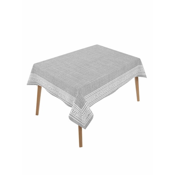 Grey Retro Greek Key Table Cloth, Geometric Greece Ancient Rustic Waterproof Tablecloth for Rectangle Tables, Reusable Washable Fabric Table Cover for Restaurant Kitchen Dining Tables 60"x84"