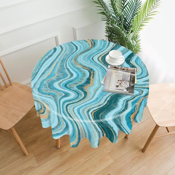 RKSupls 60 Inch Round Tablecloth, Abstract Soft Shape Pattern Premium Polyester Straight Edge Wrinkle Resistant Washable Table Cover for Party Home Dining Decor