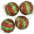 thumbnail image 4 of Northlight Glitter Lattice Striped Christmas Glass Ball Ornaments - 3" (80mm) - Red and Green - 4ct, 4 of 6