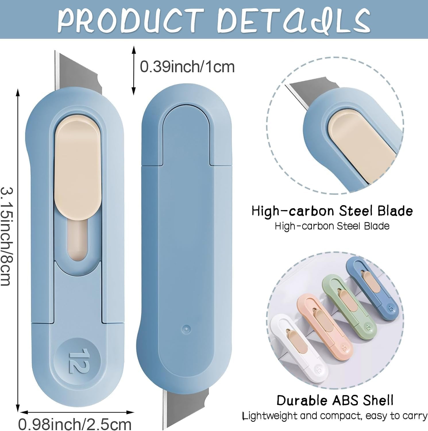 Box cutter, box opener cutter Easy Slide Retractable Cute Box Cutter for Office, Home, Crafts, Hobby Use (9 pcs Box Cutter Retractable)