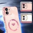 thumbnail image 6 of for iPhone 12 Case Magnetic Version Compatible with MagSafe with Full Camera Lens Protection Reinforced Corners Cute Love Heart Soft TPU Electroplate Edge Bumper Cute Cover for Women, Pink, 6 of 14