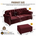 thumbnail image 6 of FFH 82.6" Velvet Couch, L-Shaped Chesterfield Sofa with Movable Ottoman, Burgundy, 6 of 7