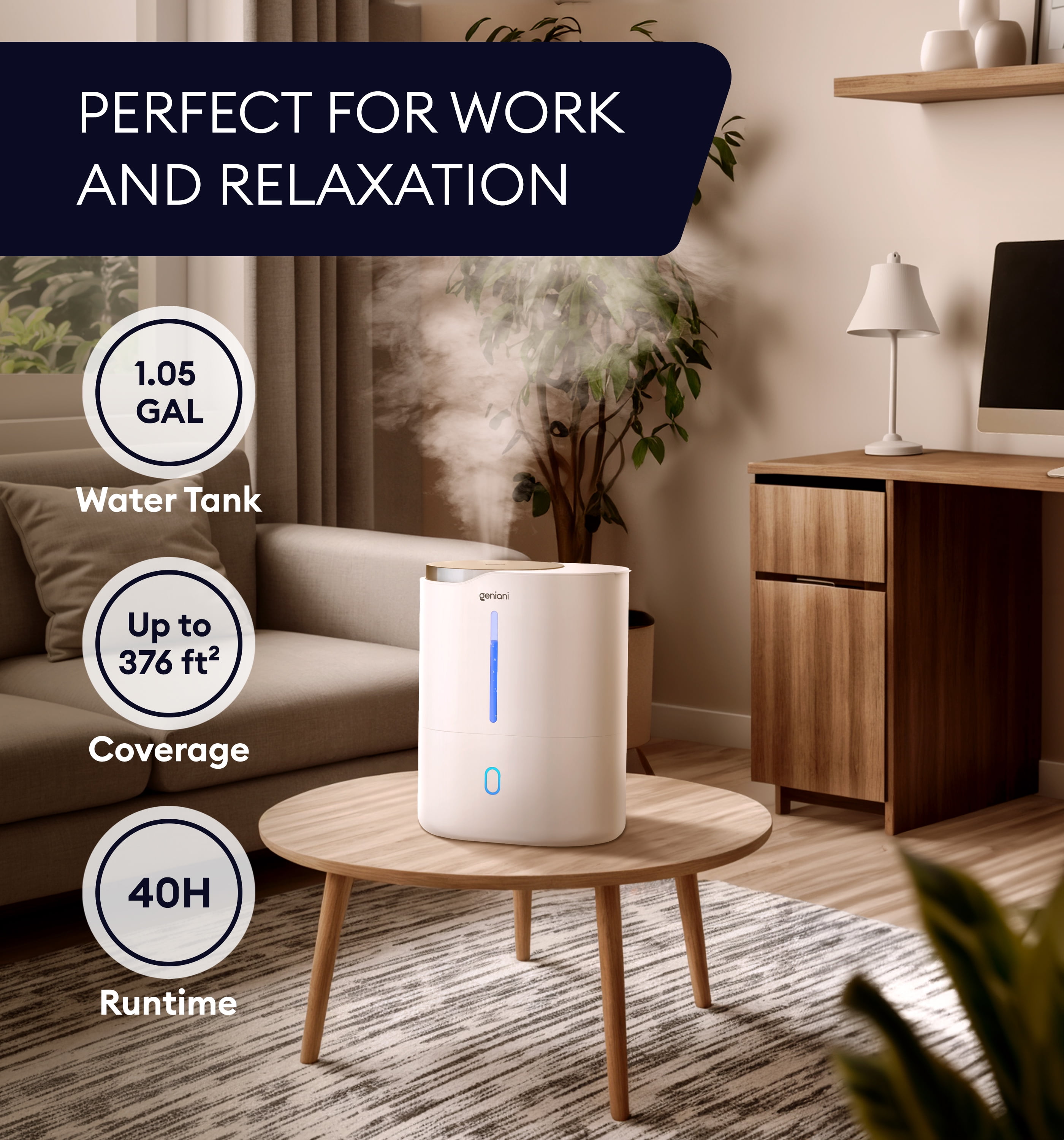 𝐋𝐚𝐫𝐠𝐞 𝐂𝐚𝐩𝐚𝐜𝐢𝐭𝐲 Top Fill Cool Mist Large Humidifier & Essential Oil Diffuser for Home - Smart Aroma Ultrasonic Air Humidifier for Bedroom, Baby, Kids, Plants - Auto Shut Off, 376 sqf