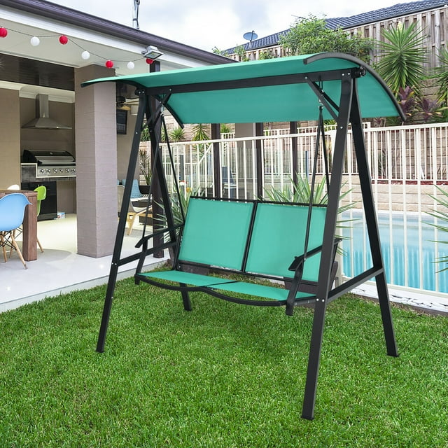 Gymax 2-Person OutdoorPatio Porch Swing Chair w/ Adjustable Canopy Turquoise