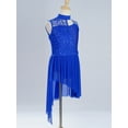 thumbnail image 3 of YiZYiF Girls Lyrical Dance Dress Sleeveless Floral Lace Rhinestone Asymmetrical Skirt Ballet Leotard Royal Blue 6, 3 of 7