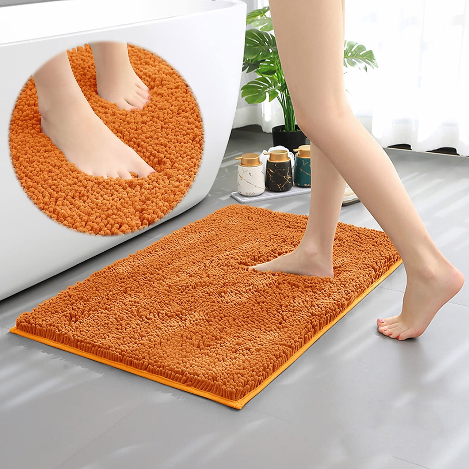 Bathroom Rugs Bath Mat Thick Soft Absorbent Chenille Bath Mats for Bathroom, Microfiber Dries Quickly, Shaggy Washable Rug, Plush Durable Rug, Bathtub and Shower Floor, 35" x 24", Champagne