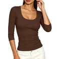 thumbnail image 6 of ClodeEU Women's Scoop Neck Ribbed 3/4 Sleeve Fitted Top,Solid Stretchy Basic Layering Tee ,Women's Plus S, 6 of 7
