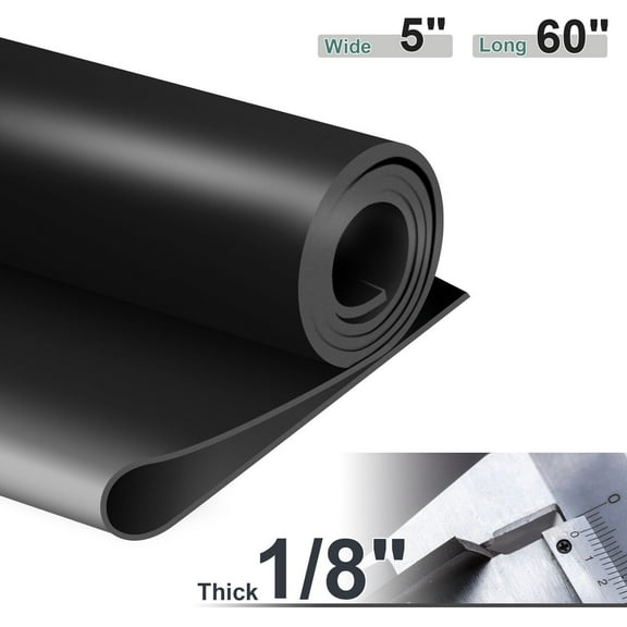 Neoprene Rubber Sheet, 1/8" Thick Solid Rubber Rolls Strips, DIY Gasket Material, Crafts, Flooring Pads, Cushioning Mat, Sealing, Leveling, Anti-Vibration, Liner, 5" W x 60"L