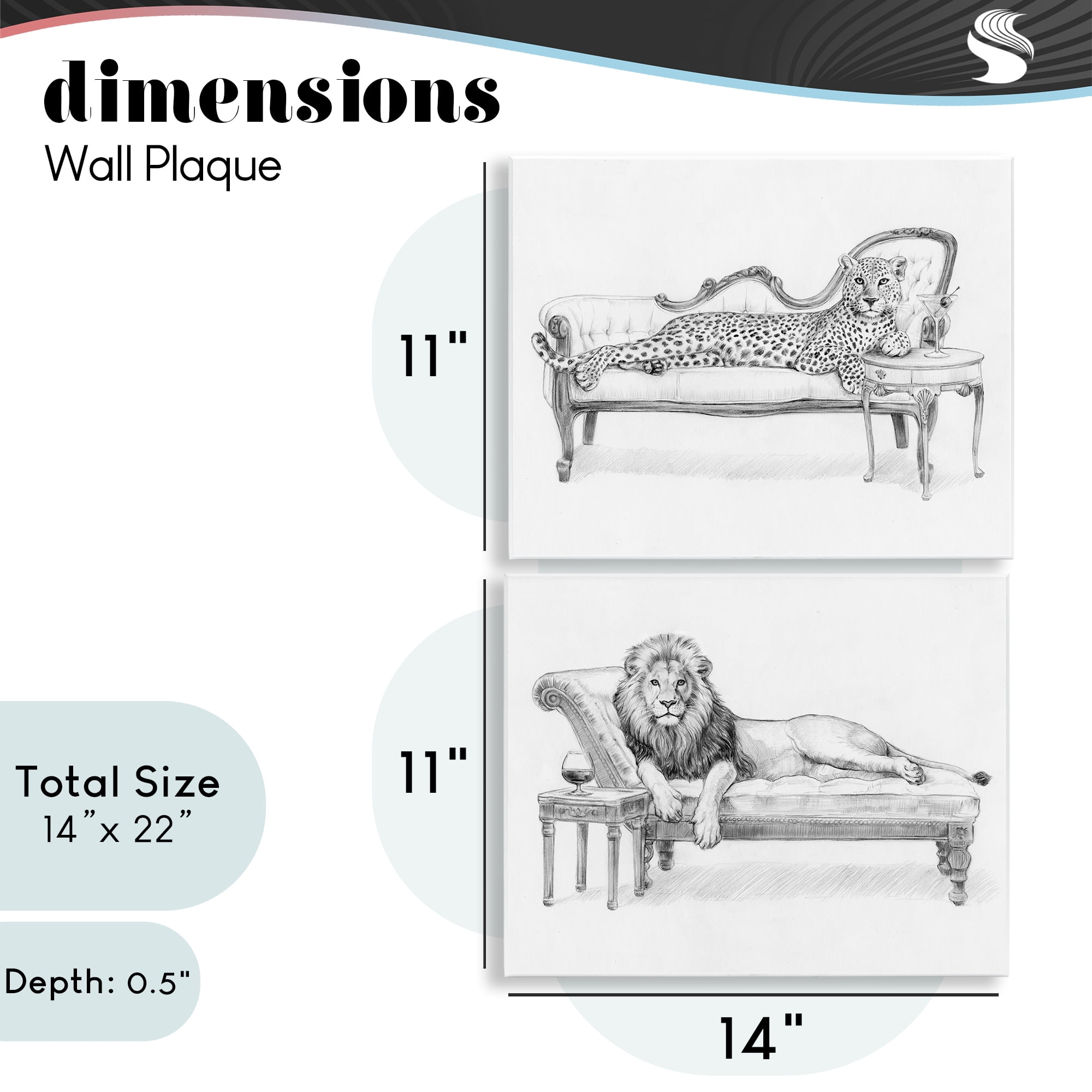 Stupell Industries Lounging Beasts Wildlife 2 Piece Wall Plaque Art Set, design by Victoria Barnes