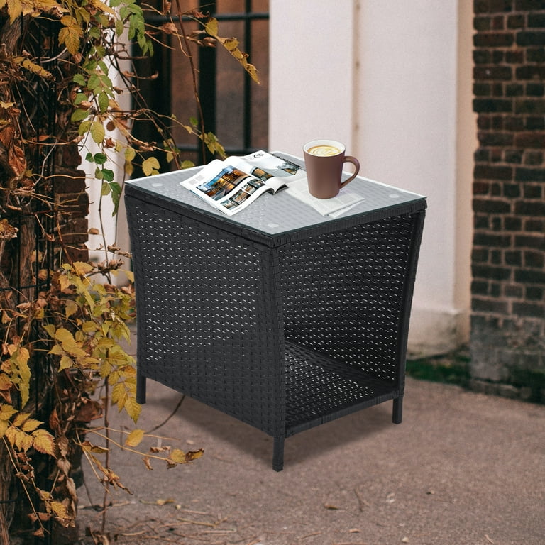 Small black rattan garden table hotsell
