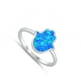 thumbnail image 4 of CHOOSE YOUR COLOR Blue Simulated Opal Hamsa Ring .925 Solid Sterling Silver Band CZ Female Size 6, 4 of 4