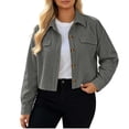 thumbnail image 2 of YanHoo Bomber Jackets Women Oversized Button Down Cropped Jacket Long Sleeve Fall Casual Outerwear, 2 of 8
