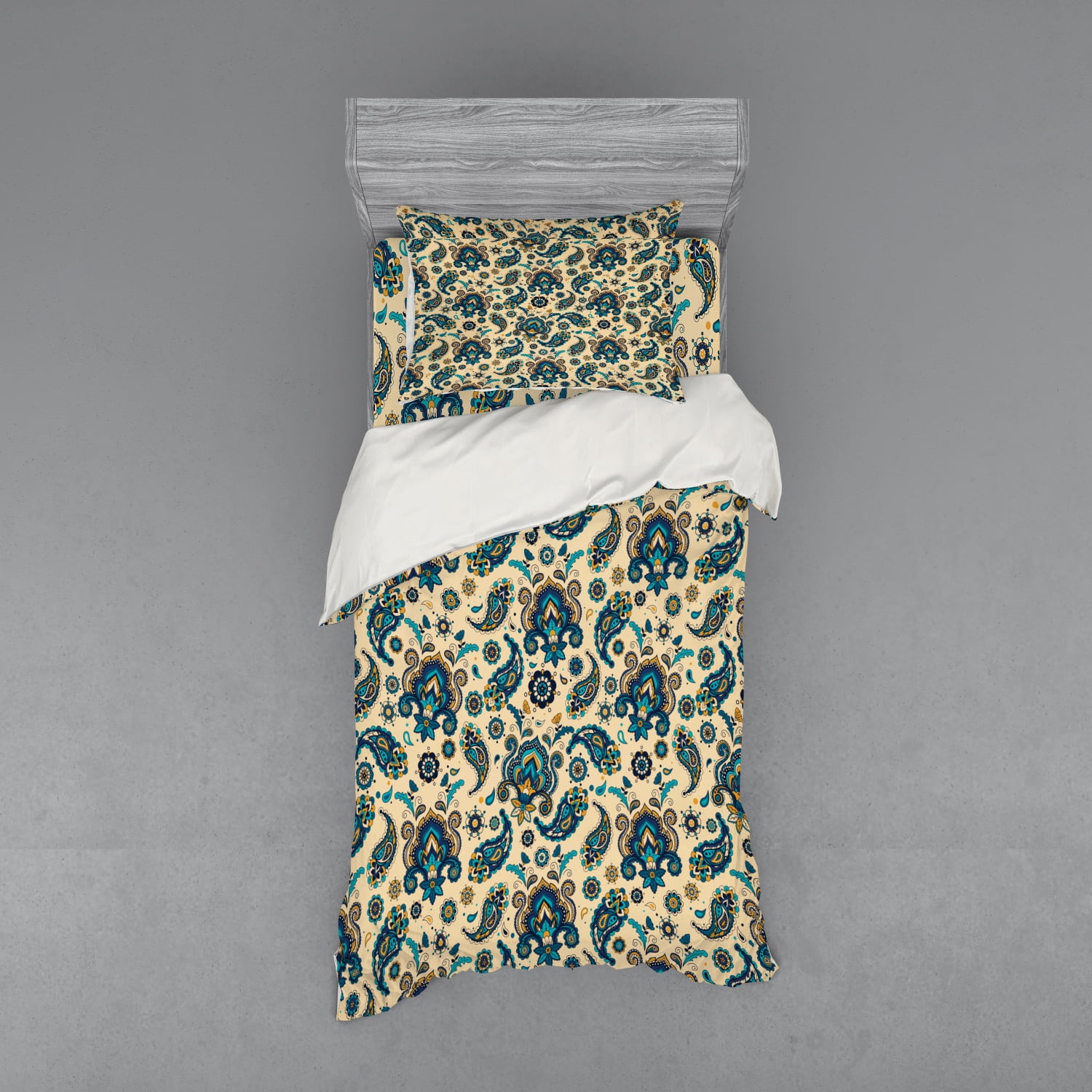 Paisley Duvet Cover Set, Colorful Vintage Floral Teardrop Oriental
