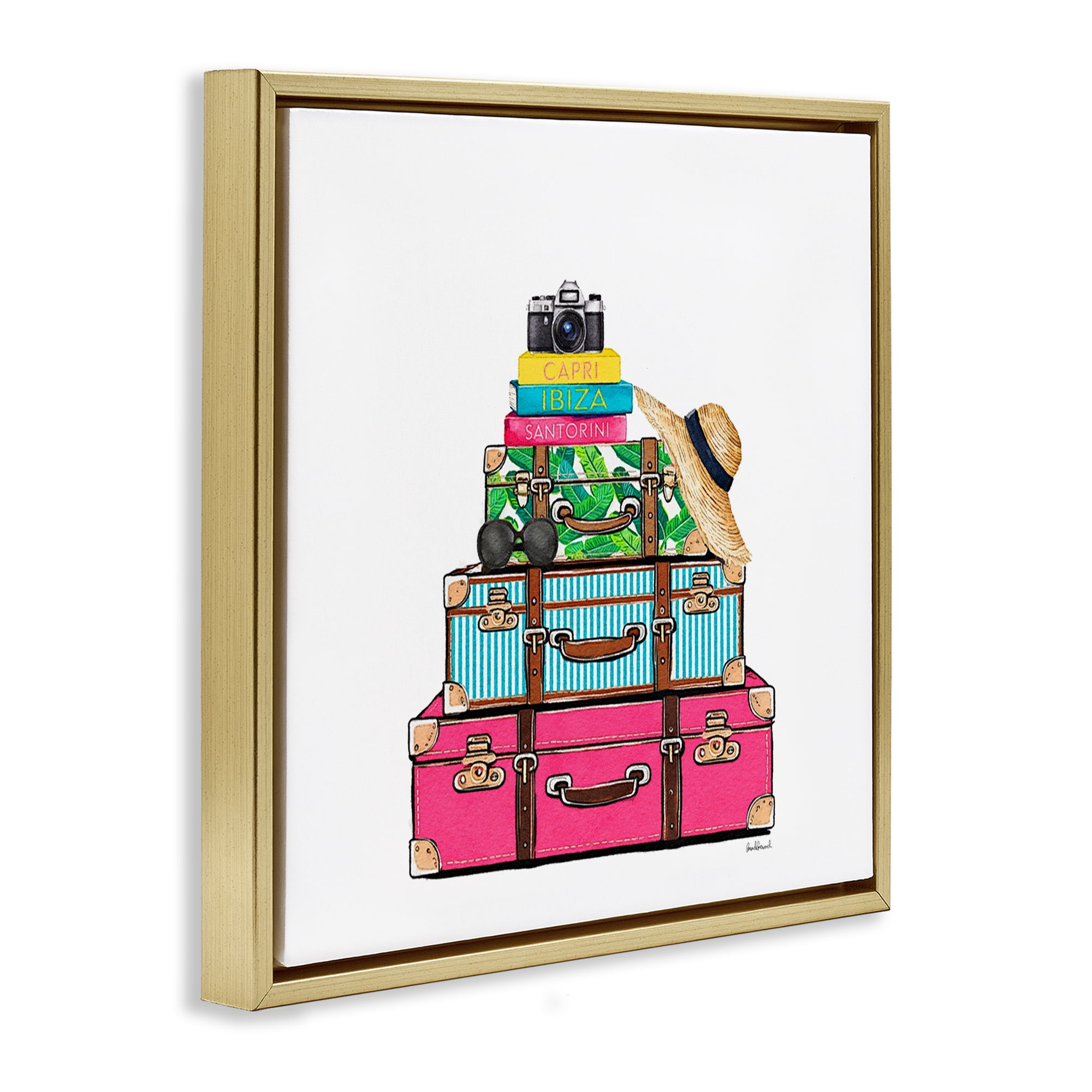 Stupell Industries Glam Travel Suitcases Gold Framed Floater Canvas Wall Art, design by Amanda Greenwood