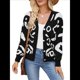 thumbnail image 2 of Cárdigan con Estampado de Leopardo para Mujer, Cuello en V, Larga, Bloque de Color, Suéter con Botones, Prenda Exterior Negro S, 2 of 10