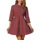 thumbnail image 1 of Vestido de camisa para mujer Inspire Chic con mangas 3/4, botones, mini vestido en burdeos, talla L, 1 of 5