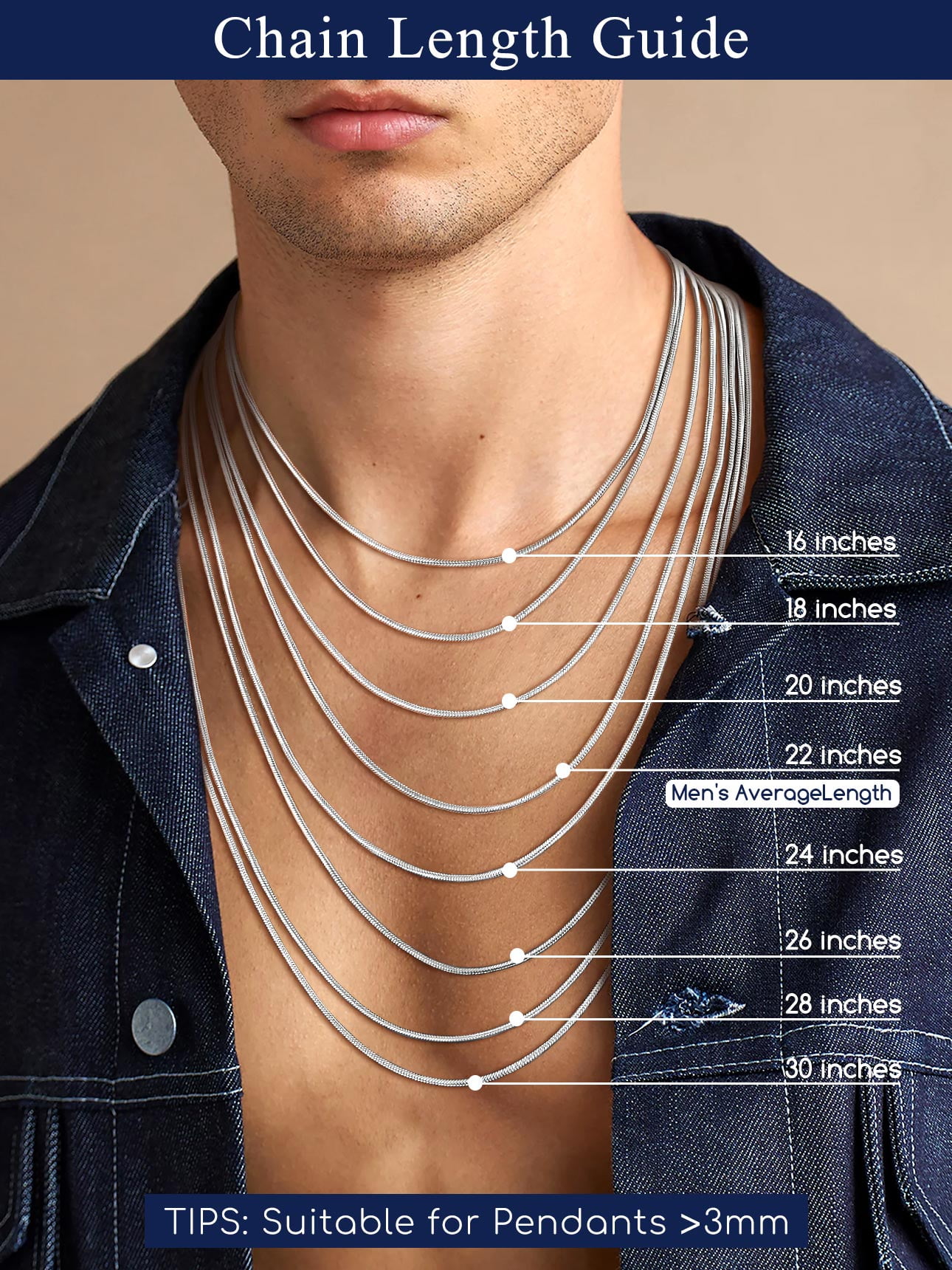 Suplight 2mm Polished Round Snake Chain Necklace for Pendants 14K Gold Plated Stainless Steel