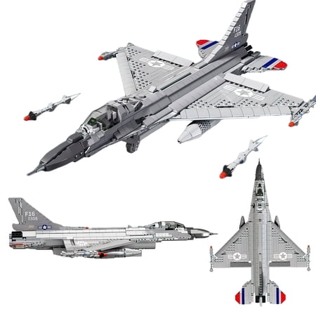 HI-Reeke F-16 Fighting Falcon Air Force Plane Building Block Set Military Army Jet Fighter Model Toy Gray