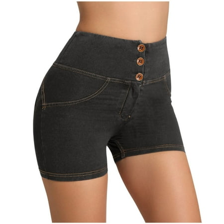 WNVMWI Womens Shorts Running Shorts for Women Jeans Women s High Waist Solid Peach Fitness Shorts Tightly Fitting Stretchy Yoga Pants for Slim Look Casual Shorts Hot Pants Grey Jean Outfits f L