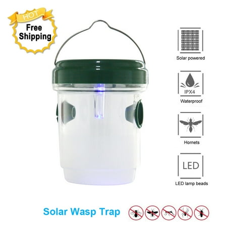 Bee Trap, Upgraded Solar Outdoor Wasp Trap Catcher Killer with UV Light – Traps Wasps, Bees, Yellow Jackets, Hornets, etc - No Batteries Needed, Reusable, Economic and Environment