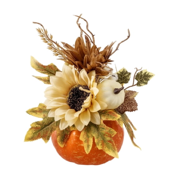 Pumpkin & Sunflower Harvest Figurine Thanksgiving Centerpiece for Tabletop Mantel Farmhouse Home Decoration Display