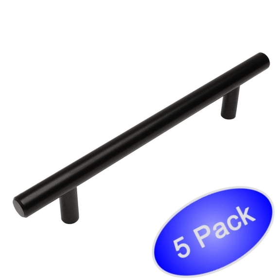 Cosmas 305-160FB Flat Black Cabinet Hardware Euro Style Bar Handle Pull - 6-5/16" (160mm) Hole Centers, 8-11/16" Overall Length - 5 Pack