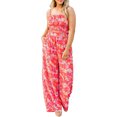 thumbnail image 1 of Conjunto de cintura alta elástica sin mangas con estampado para fiestas o uso diario, talla L, conjunto de top con tirantes rojos y pantalones de pierna ancha, 1 of 8