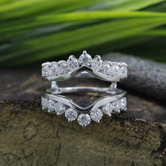 Forever Jewels 2Ct Round Moissanite Women Ring Guard Enhancer 14K White Gold Plated