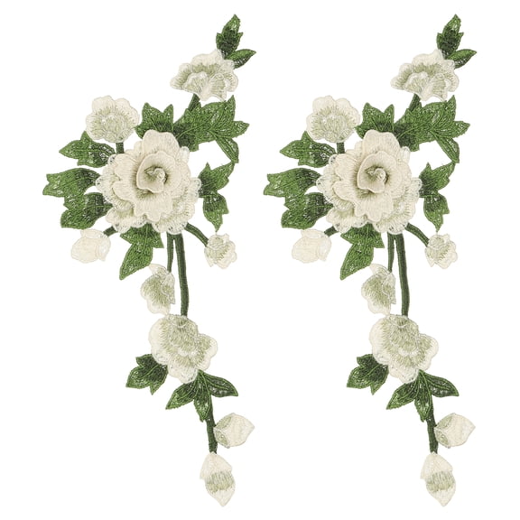 Uxcell 1Pair Peony Flowers Embroidery Patches, 10.2"Sew/Iron on Patches Floral Flower Appliques Embellishments for Clothes Dress Jackets Bags DIY Crafts Sew Making, White