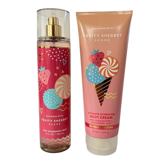 Bath & Body Works Fruity Sherbet Scoop Fragrance Mist & Body Cream Set 8 fl oz for Unisex