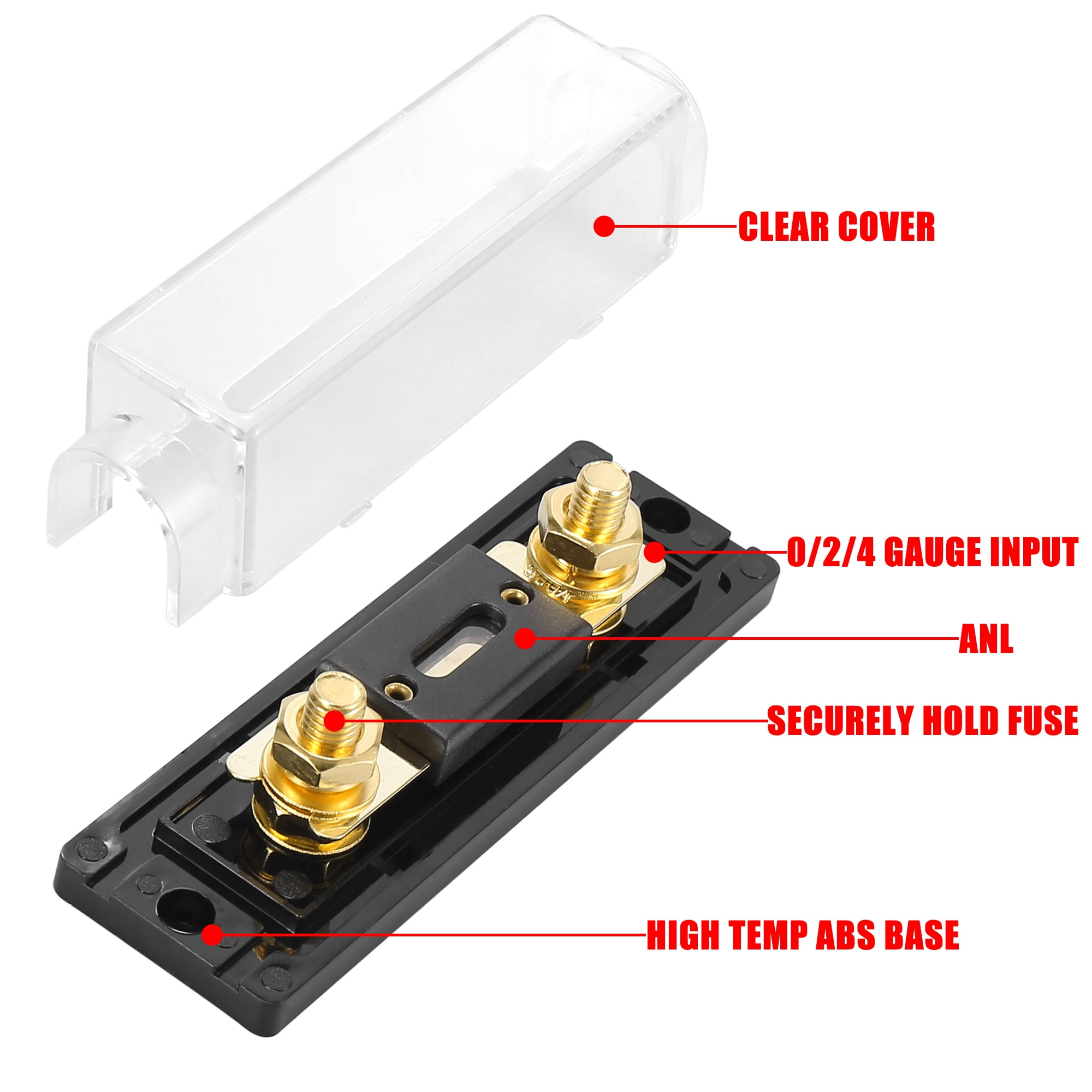 4pcs 0/2/4 Gauge Inline ANL Fuse Holder Clear Black Fuse Block with 300A Fuse