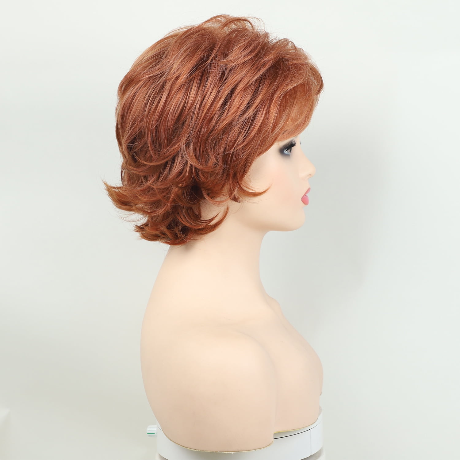 Auburn Short Layered Wig Heat Resistant Side Bangs Natural Synthetic Hair Women