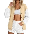 thumbnail image 2 of Qzwdhjm Varsity Jackets for Women Button Down Baseball Jacket Color Block Long Sleeve Bomber Coats Loose Casual Coat with Pockets, 2 of 6
