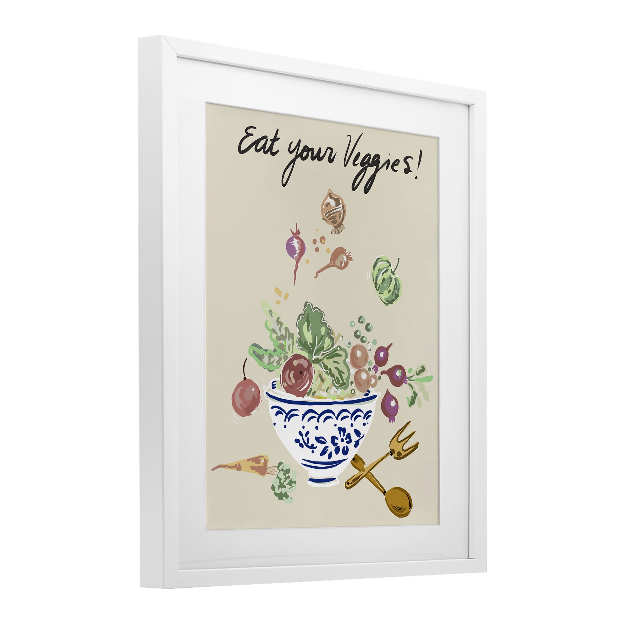 Stupell Industries Eat Your Veggies Bowl White Framed Print Under Glass, design by Ani Del Sol