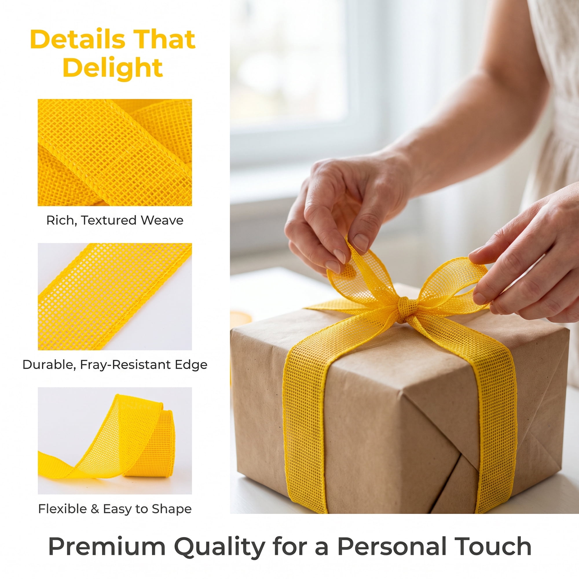 Unique Bargains Faux Burlap Ribbon for Elegant Gift Decoration Yellow 4.9 Yard