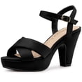 thumbnail image 1 of BLISSFUL STEP Women's Strap Platform Chunky Heel Slingback Sandals, 1 of 7