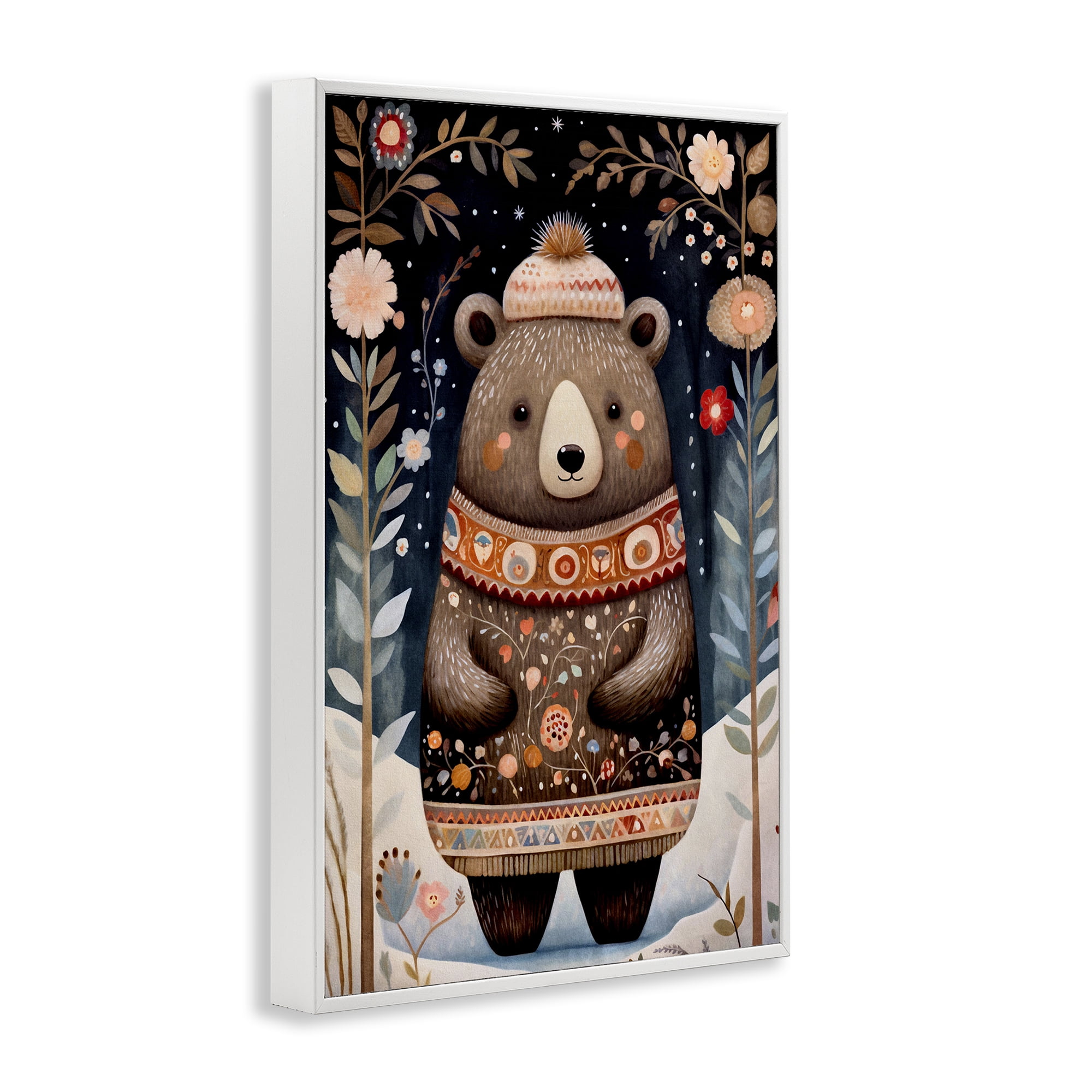 Stupell Industries Winter Woodland Bear Animals & Insects Painting White Framed Art Print Wall Art, 12 x 18