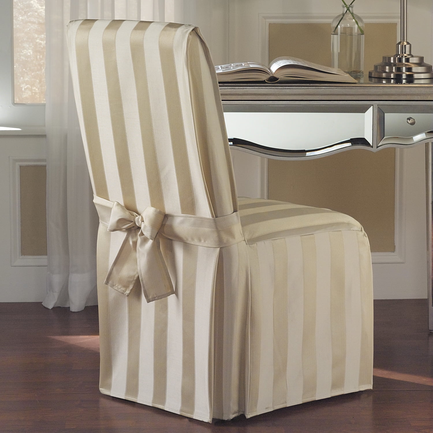 Black on Beige Classic Slipcovers TO50DRCLONG Toile Dining Chair Slipcovers Set of 2