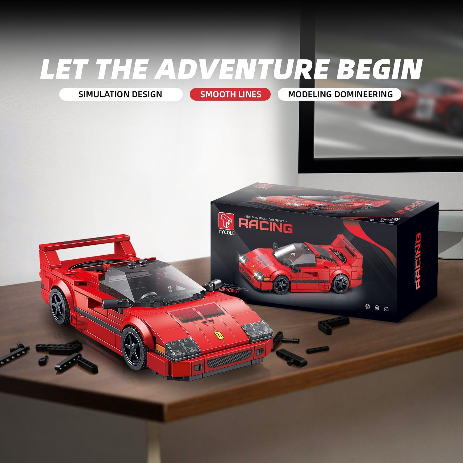 Car Building Kit with Display Case, Cool Collectible Model Super Race Car Building Blocks Set, 1:24 Scale Collectible Model Cars Set for Sports car Lovers 322PCS