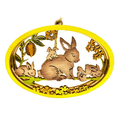 

1 Pc Easter Rabbit Egg Pendant Wooden Adornment Easter Decor (Assorted Color)