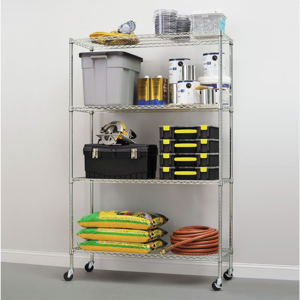 Alera®5-Shelf Wire Shelving Kit with Casters and Shelf Liners, 48w