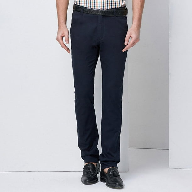 Mens Business Casual Pants Solid Color Stretch Wrinkle Resistant
