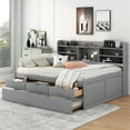 thumbnail image 2 of Full Size Wooden Captain Bed with Built-in Bookshelves & Trundle, Modern Platform Bed with 3 Storage Drawers for Small Bedroom Apartment Guest Room Space-Saving Solution, Light Gray, 2 of 9