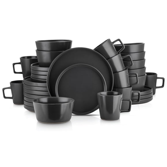 Stone Lain Celina Ensemble de Vaisselle en Grès 16 Pcs, Service pour 4, Noir Mat